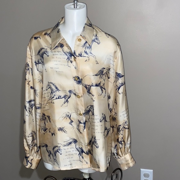 Escada Tops - Escada Silk Button up Horse Print Blouse